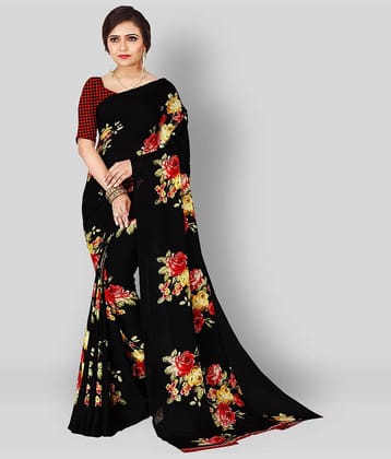 ANAND SAREES Georgette Saree With Unstitched Blouse Piece ( Black )