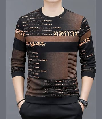 FABRIPPLE Polyester Regular Fit Printed Full Sleeves Men's Round T-Shirt - Brown ( Pack of 1 )