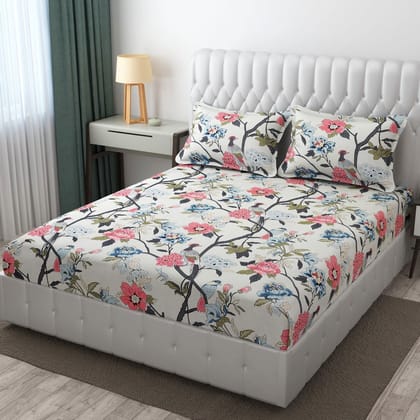 Premium Cotton Elastic Fitted King Size Bedsheet with 2 Pillow Covers (BUY1 GET1 FREE)