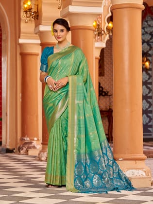 Green Soft Silk Butti Banarasi Silk Zari Jacquard Work Designer Saree