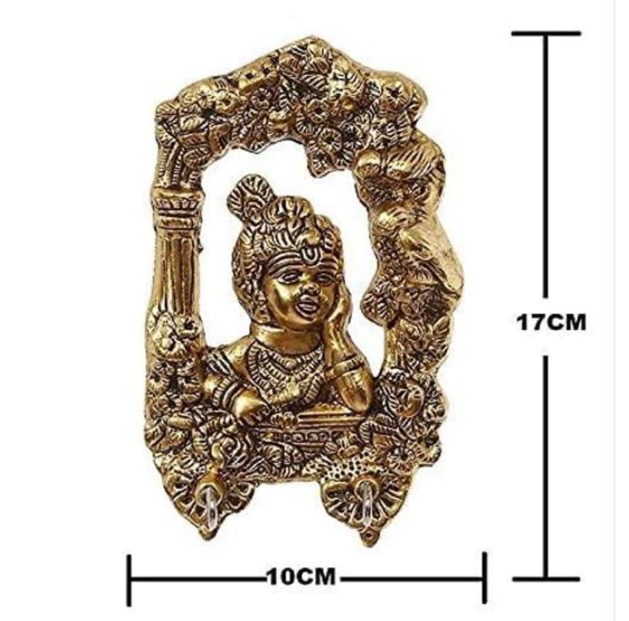 Metal Bal Gopal Framed Baal Krishna with 2 Hooks Religious Wall Decoration Showpiece.