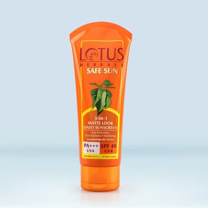 Lotus Herbals Safe Sun 3 in 1 Matte-Look Daily Sunscreen PA+++, UVA&UVB, SPF 40, 100 gm
