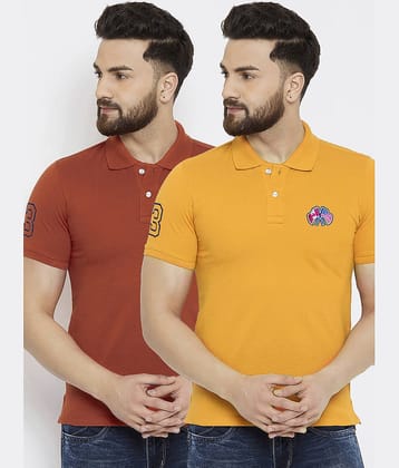 Merriment Pack of 2 Cotton Blend Regular Fit Solid Half Sleeves Men's Polo T Shirt ( Rust )