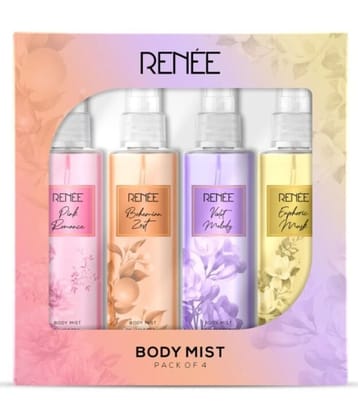 RENEE Body Mist for Women Pack of 4, Collection of Floral, Fruity, Warm & Spicy Scents, 20 Ml Each