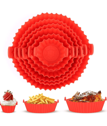 6 pcs. Reusable Air Fryer Silicone Pot Liners | Non-Stick Heat-Resistant Basket Baking Trays | Airfryer Oven Accessories | Dishwasher Safe | Multicolor | (Pack of 1)