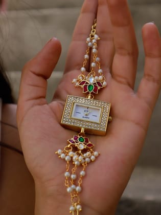 Mayflower Red Kundan Wrist Watch-Red