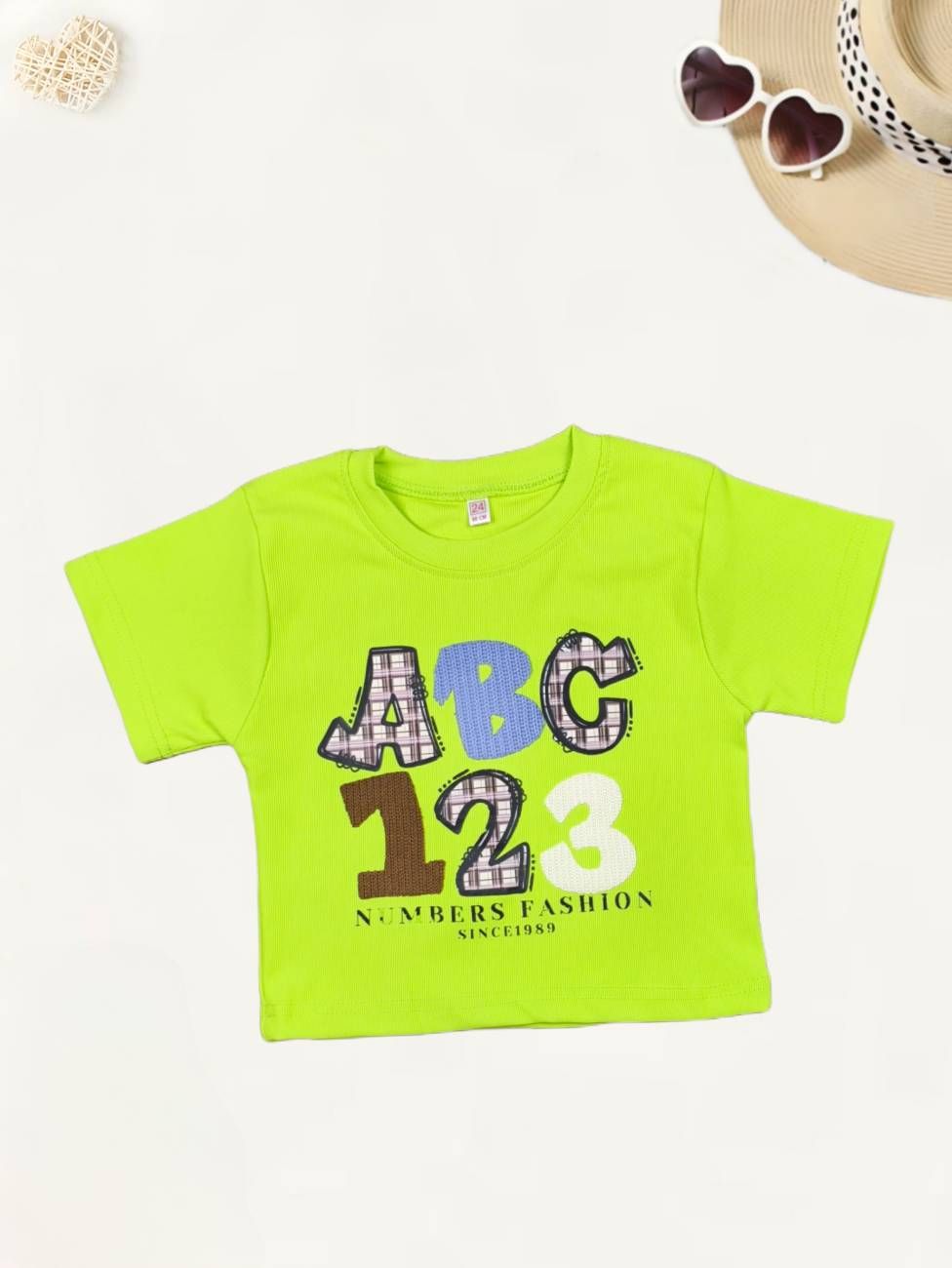 Girl’s Casual  Neon Green T-Shirt [GT-718] (4-12Years)-6-7Y (Size - 28) / Ribbed