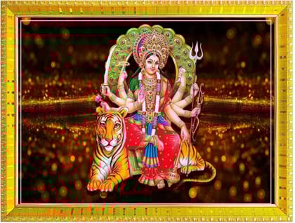 NOKKES Sherawali maa veshno maa durga maa photo Golden 5X7 Inch Photo Frame_AQW38