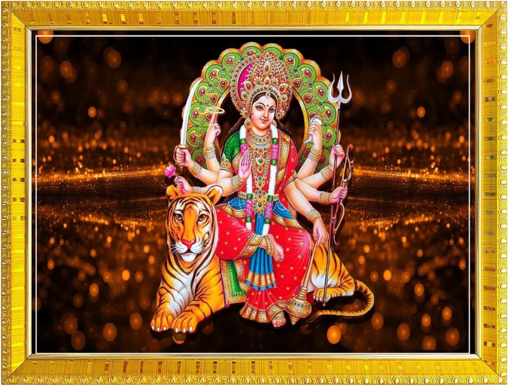 NOKKES Sherawali maa veshno maa durga maa photo Golden 5X7 Inch Photo Frame_AQW38