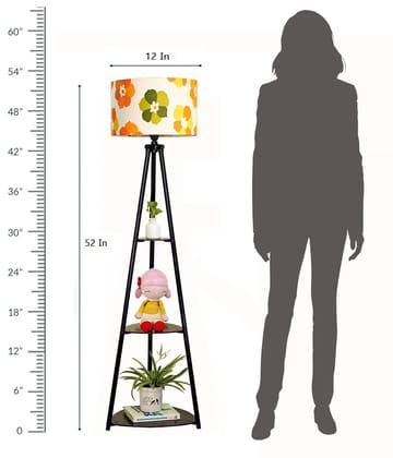 Furniture Metal Floor Lamp with 3 Shelves (Fresh Flower) LED Bulb Included- Diwali Decoration Items