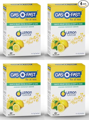 GASOFast Ayurvedic Antacid  Lemon flavour (6 sachets*4 5 g each)  (Pack of 4)