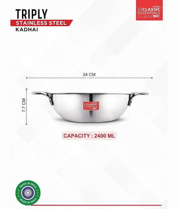 Classic Essentials Pot Triply Stainless Steel Pot Heavy Bottom without Lid 24 cm Diameter 2.5 Ltr