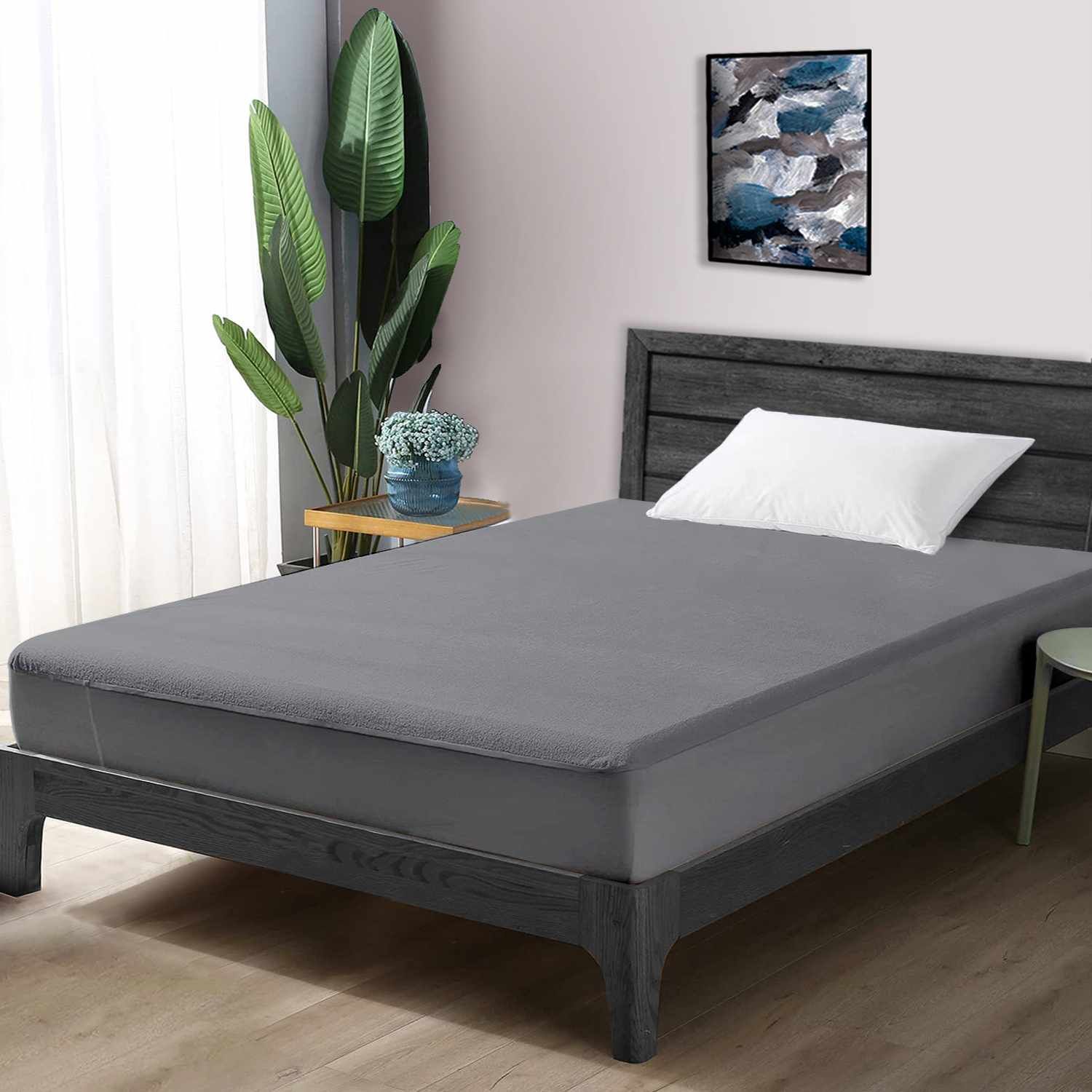 Grey Terry Cotton Soft & Breathable Water Proof Mattress Protector Cover for Single Bed-Single / Grey / MP-GREY-SB