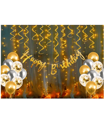 Jolly Party  Happy Birthday Decoration Kit Combo With Fairy Led Light 37 pcs Set Banner