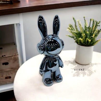 ELECTROPLATED BUNNY ASTRONAUT-GREY / Polyresin | Glossy Matt Finish / H: 10 | L: 4 | W: 3 (Inch)