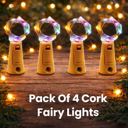 SPARKWORLD (Pack of 4) Multicolor Cork Bottle Fairy Lights | Battery Operated String Lights for DIY, Decoration, Weddings & Gifting | Size: 2 m