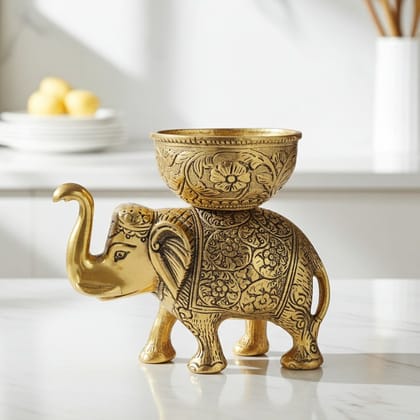 Aluminium Showpiece Elephant Bowl, Height : 6 Inch (ASMAS492 C)