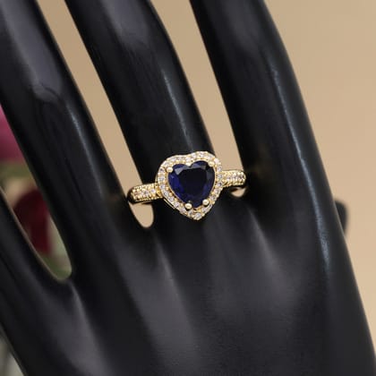 Blue Color American Diamond Finger Ring (ADR579BLU)-Ring_Size_Adjustable / Blue / Brass With Good Quality Gold Plated