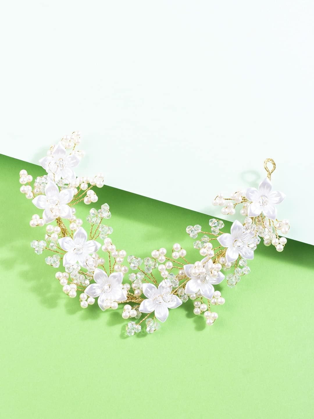 Gold-Toned Floral Pearl Beaded Hair Styling Tiara