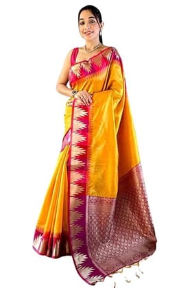 Women's Kanjivaram Pure Soft Silk Saree With Blouse Piece