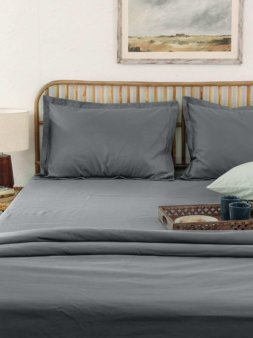 Solid King Bedsheet Set (Grey) - 400 TC