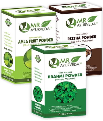 MR Ayurveda 100% Herbal Brahmi, Amla & Reetha Powder Hair Scalp Treatment 300 g Pack of 3