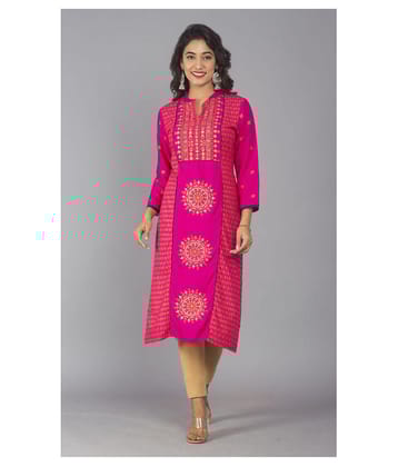 Frionkandy - Pink Rayon Womens Straight Kurti - M