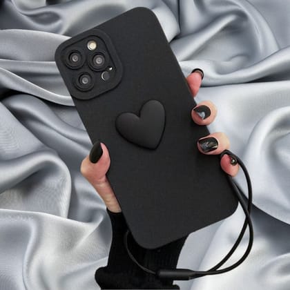 Midnight Black Cute Heart Lanyard Cover-iPhone 14 Pro Max