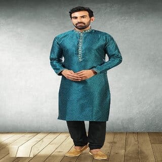 Raivat Ethnic Teal Blue Colour Jacquard Silk Brocade Kurta Pajama 1018 Raivat Ethnic Teal Blue Colour Jacquard Silk Brocade Kurta Pajama 1018