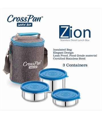 CrossPan ZION 3 Container 200,350,500ml Stainless Steel Lunch Box 3 - Container ( Pack of 1 )