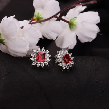 G.Silver Red Stone Earrings.