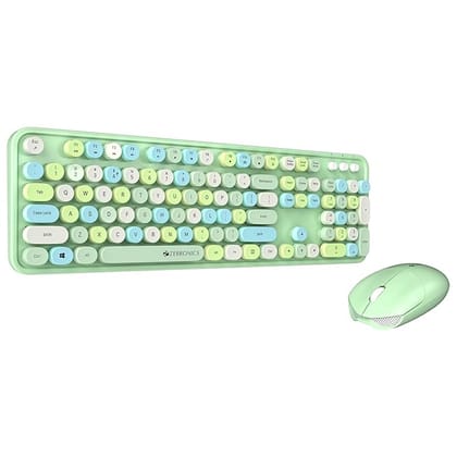 ZEBRONICS Companion 300 2.4GHz Wireless Keyboard & Mouse Combo with UV Printed, Retro Style Keys, 104 + 13 Integrated Multimedia Keys,1600 DPI, High Precision (Green)