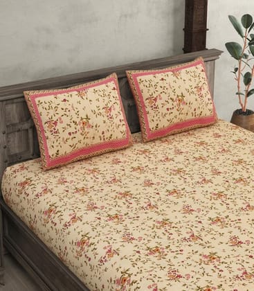 240 TC Floral Double Bedsheet With 2 Pillow Covers