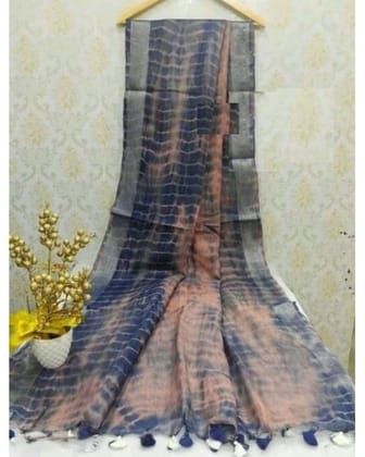 Luminous Linen Shibori Indigo Blue Hand Dyed Saree-Pure Linen