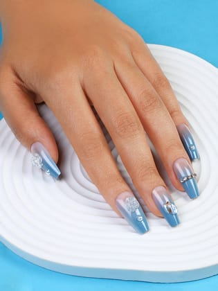 The Aqua Glitz Press-On Nails - Azure Blue-Nails