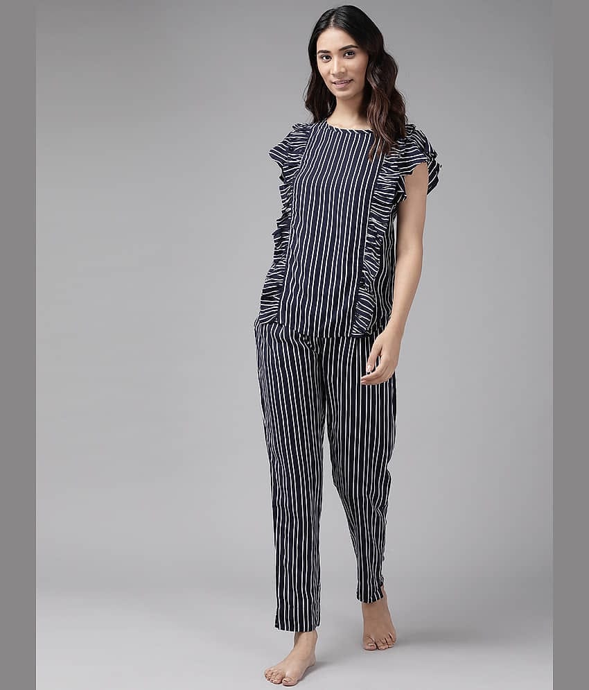 Yash Gallery - Blue Cotton Women's Nightwear Regular Night Dress ( Pack of 1 )