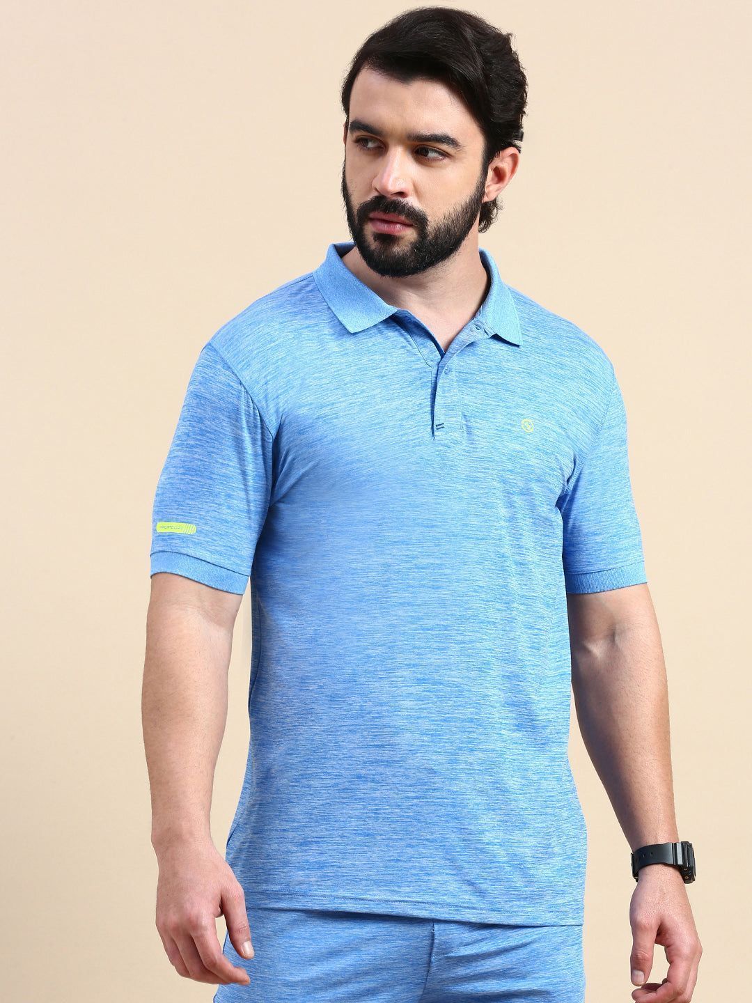 Classic Polo Men's Polo Neck Polyester Blue Slim Fit Active Wear T-Shirt | GENX-POLO-02B SF P
