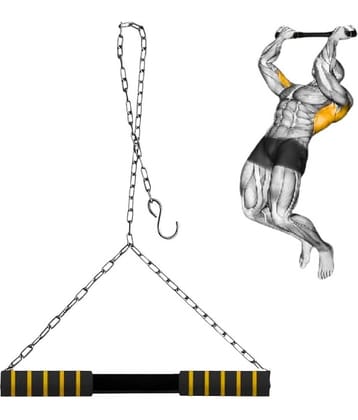 Shopeleven Heavy Duty Chin-Up Bar for Home Workout | Adjustable Hanging Rod with 120kg Capacity | Kids & Adults Height Growth Monkey Bar with Chain | Anti-Skid Grip Home Gym Equipment(Yellow)