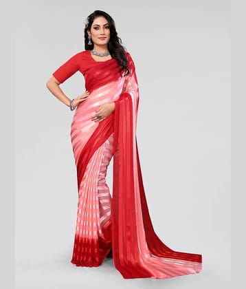 Kashvi Sarees Satin Striped Saree With Unstitched Blouse Piece ( Pink )