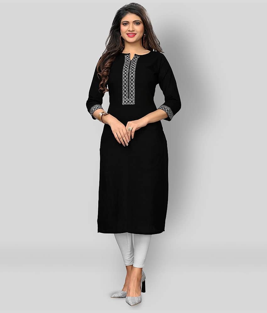 Vbuyz - Black Cotton Women's Straight Kurti ( Pack of 1 )