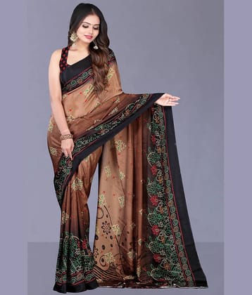 LEELAVATI Crepe Printed Saree With Unstitched Blouse Piece ( Brown )
