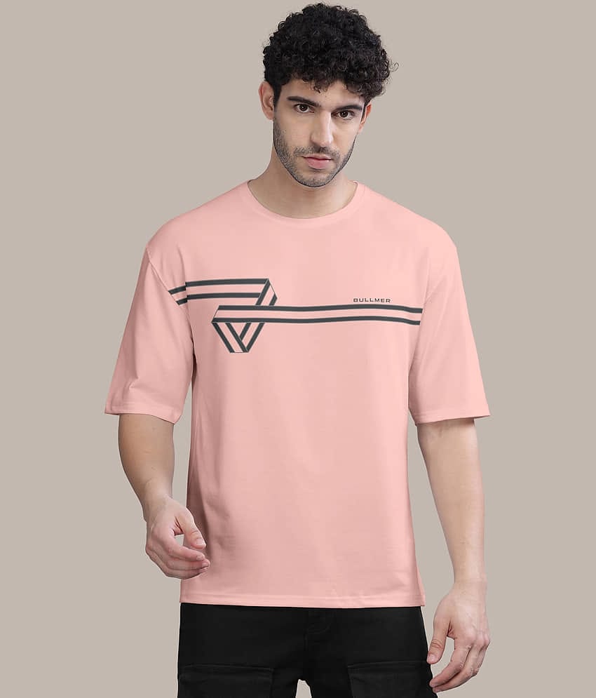 BULLMER Pack of 1 Cotton Blend Oversized Fit Men's T-Shirt ( Peach )