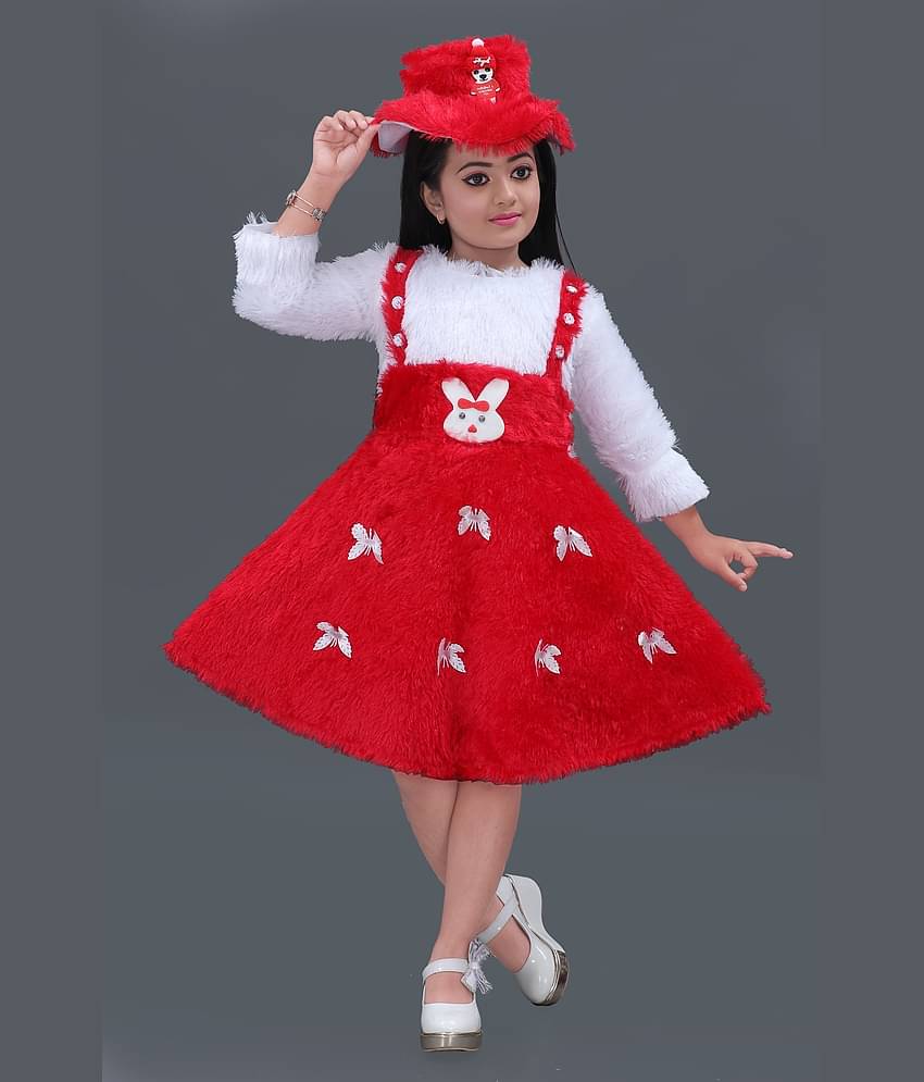 DS DRESSES Velvet Dress For Girls ( Pack of 1 , Red )