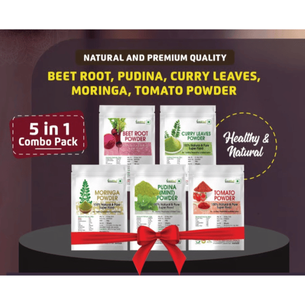 5 in 1 Combo Pack of Beetroot Powder, Pudina Powder, Curry Leaves Powder, Moringa Powder, Tomato Powder - 500 gm