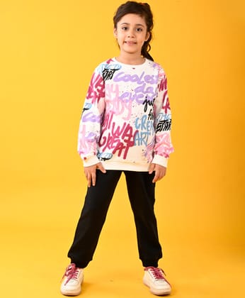CREATE ART FUN FLEECE SWEATSHIRT AND BLACK JOGGER SET - WHITE/BLACK-0-6 MONTHS / 2N / WHITE/BLACK