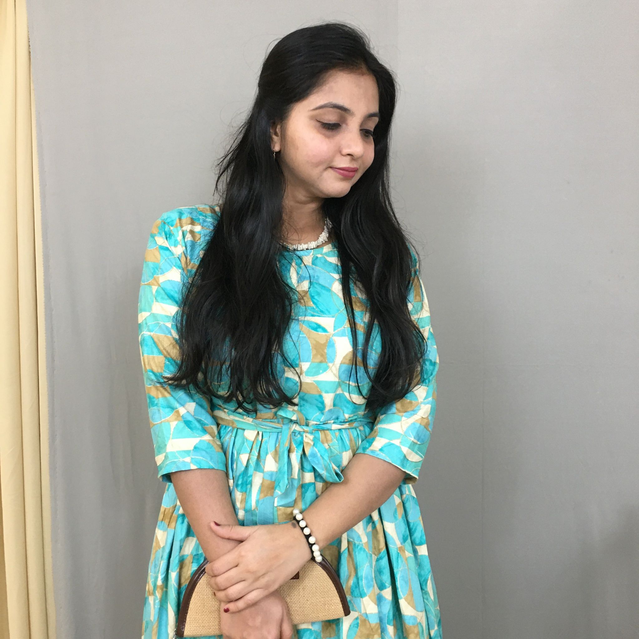 Geometric - Sea Green - Maternity Kurti with Feeding Zips - Soft Rayon-36 - 38 ( S - M )