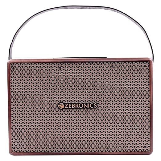 ZEBRONICS SARGAM 20 Watts Portable Wireless Bluetooth Speaker with Retro Design, 3.5mm Mic Port, Karaoke, Vegan Leather Carry Handle, Dual Drivers, USB, FM Radio, Built-in Rechargeable Battery