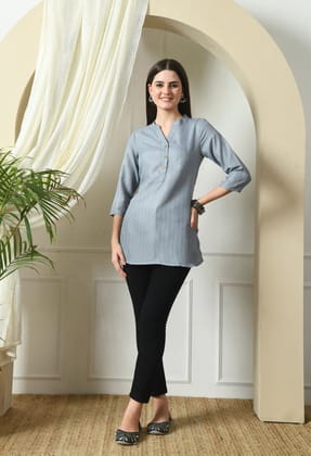 Handloom Cotton Textured Tunic-XS