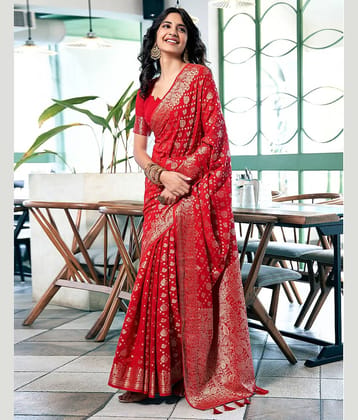 Satrani Georgette Woven Kanjeevaram Sarees With Unstitched Blouse Piece ( Multicolor )