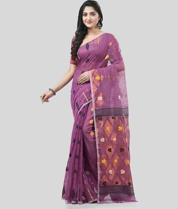 Desh Bidesh Cotton Self Design Saree Without Blouse Piece ( Purple )